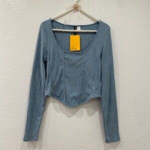 H&M CORSET-STYLE RIBBED TOP size L light blue